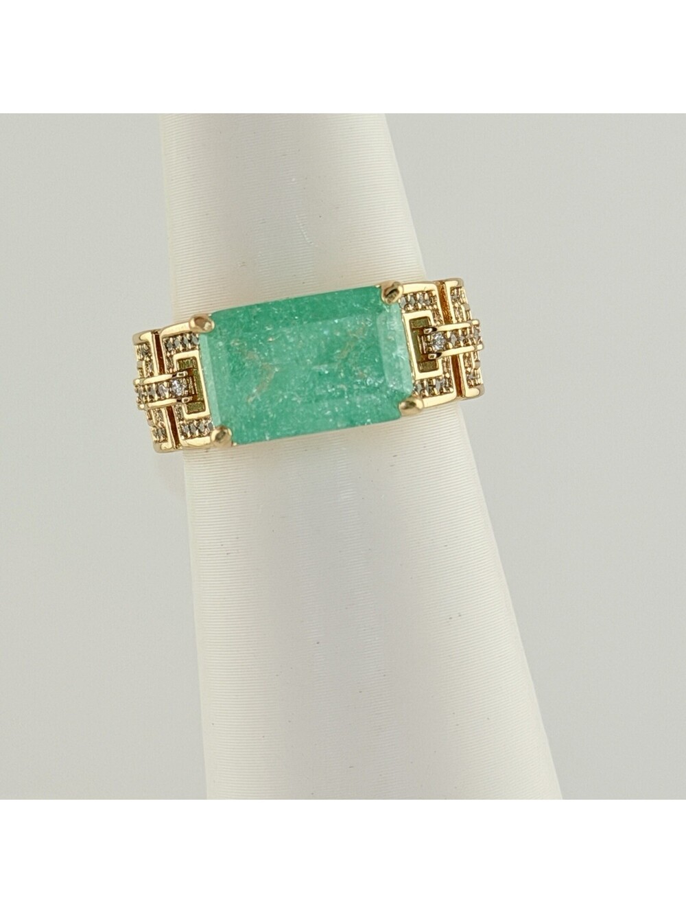 Bomb Party Ring Sz 7 “An Eternal Gaze” Teal Ice Crystal Yellow Gold RG21481